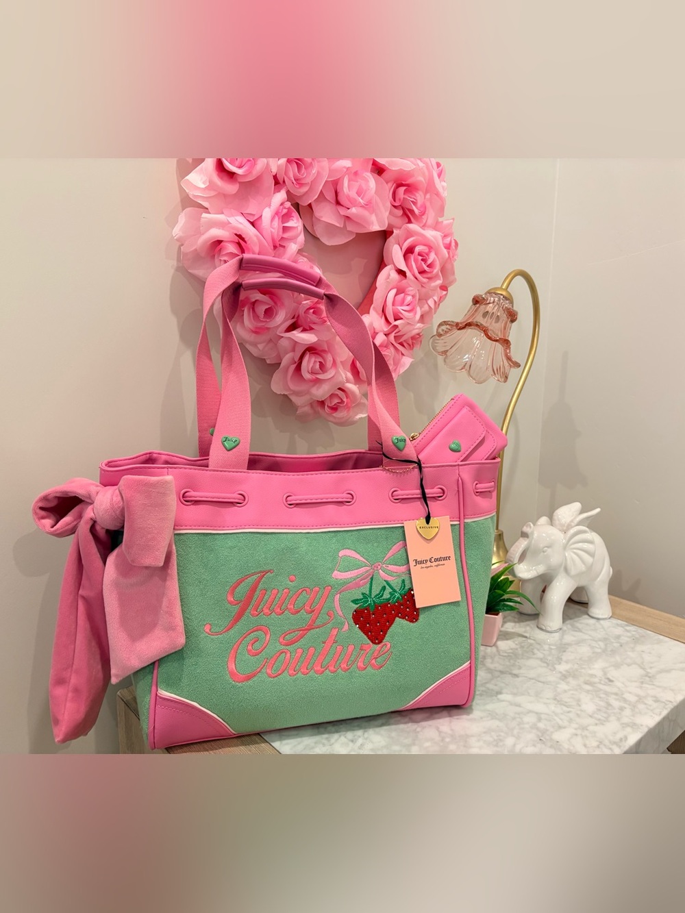 Juicy Couture Pink & Mint Strawberry daydreamer bag
